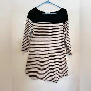 3/$20 Umgee Black & Beige 3/4 Sleeve Stripe Midi Dress Large